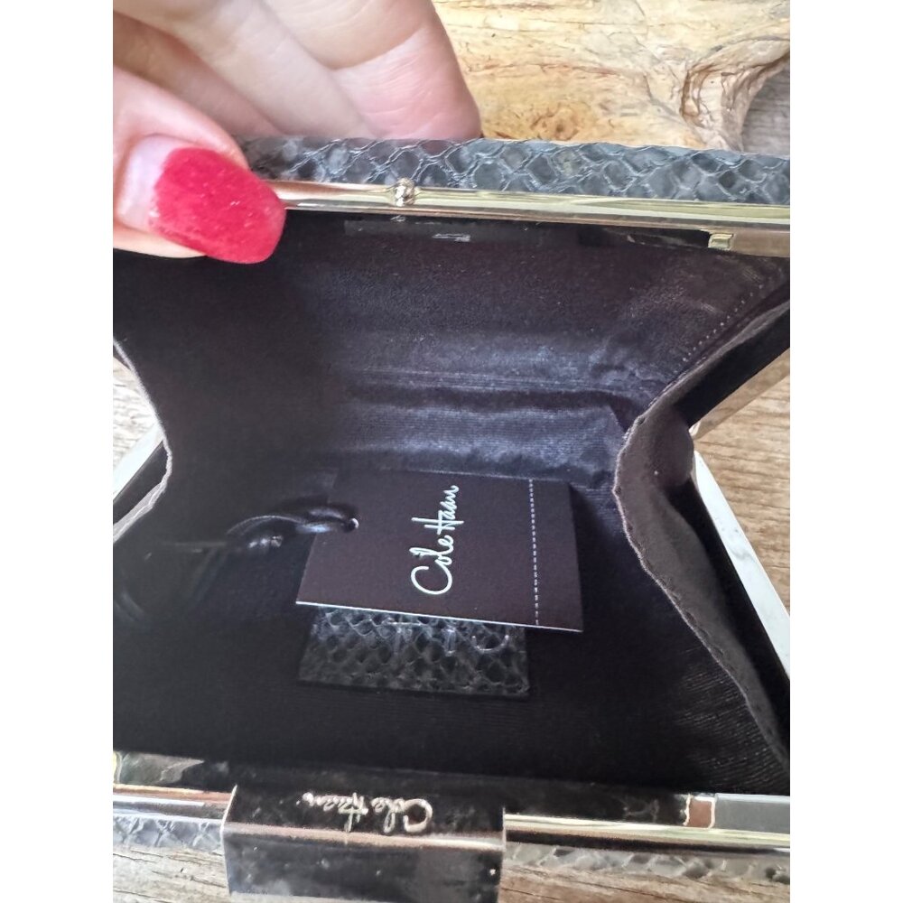 Cole Haan Black Snake Print Minaudiere Clutch Hard Frame Evening Bag MSRP $148 - Picture 4 of 8
